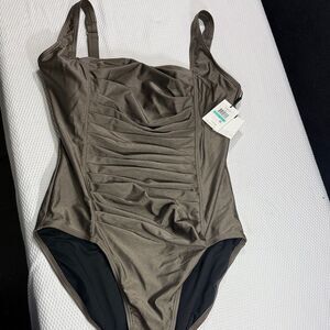 NWT Calvin Klein Metallic Bronze One-Piece Swimsuit Size 16